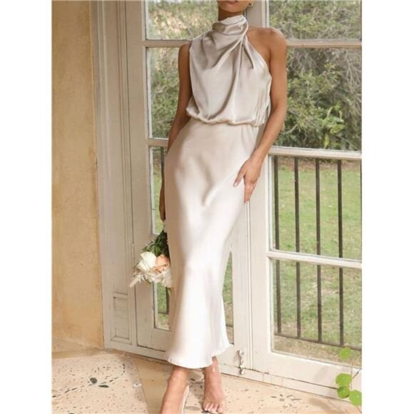 Asymmetrical Ruched Sleeveless Midi Dress - Picture 1 of 15